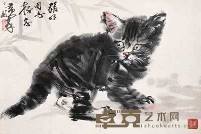 黄胄  猫 立轴 44×66cm